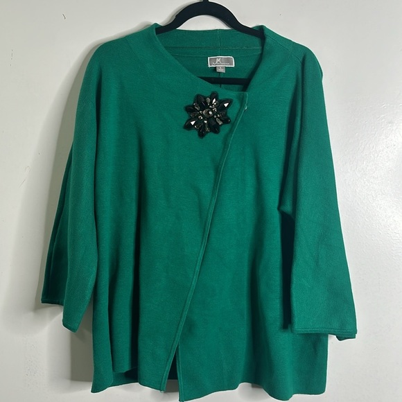 JM green topper sweater cardigan size large - Picture 2 of 9